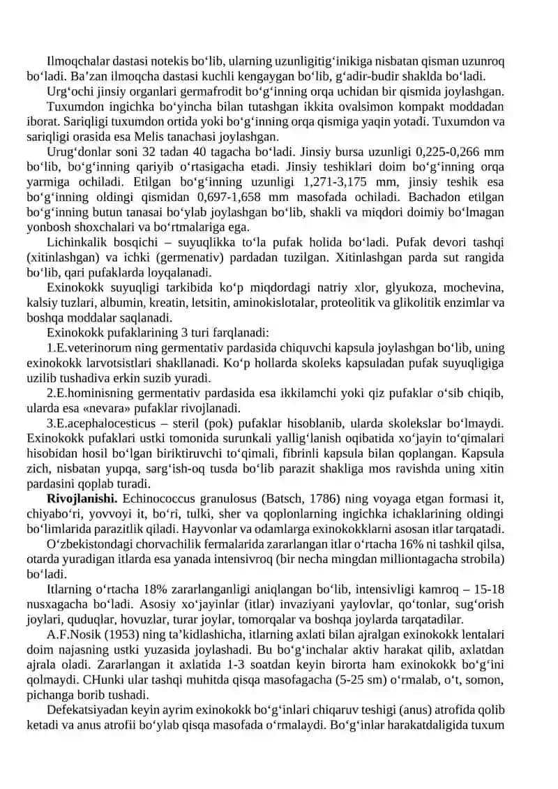 Amaliy mashg’ulot № 16. Ekzotik va dekorativ hayvonlarda exinokokkoz kasalligiga diagnoz qo‘yish, davolash va oldini olish chora-tadbirlari 2