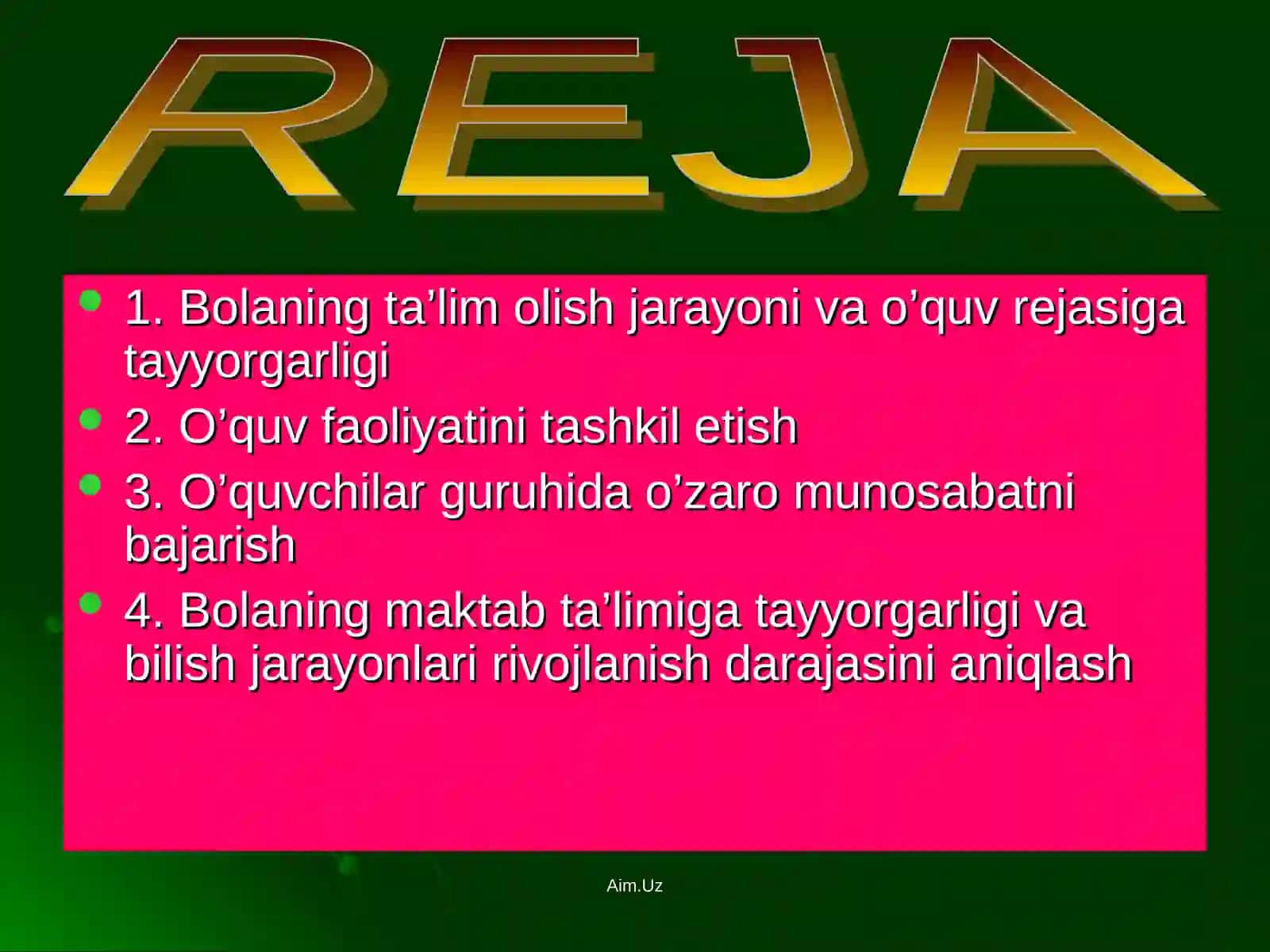 Bolaning ta’lim olish jarayoni va o’quv rejasiga tayyorgarligi 2