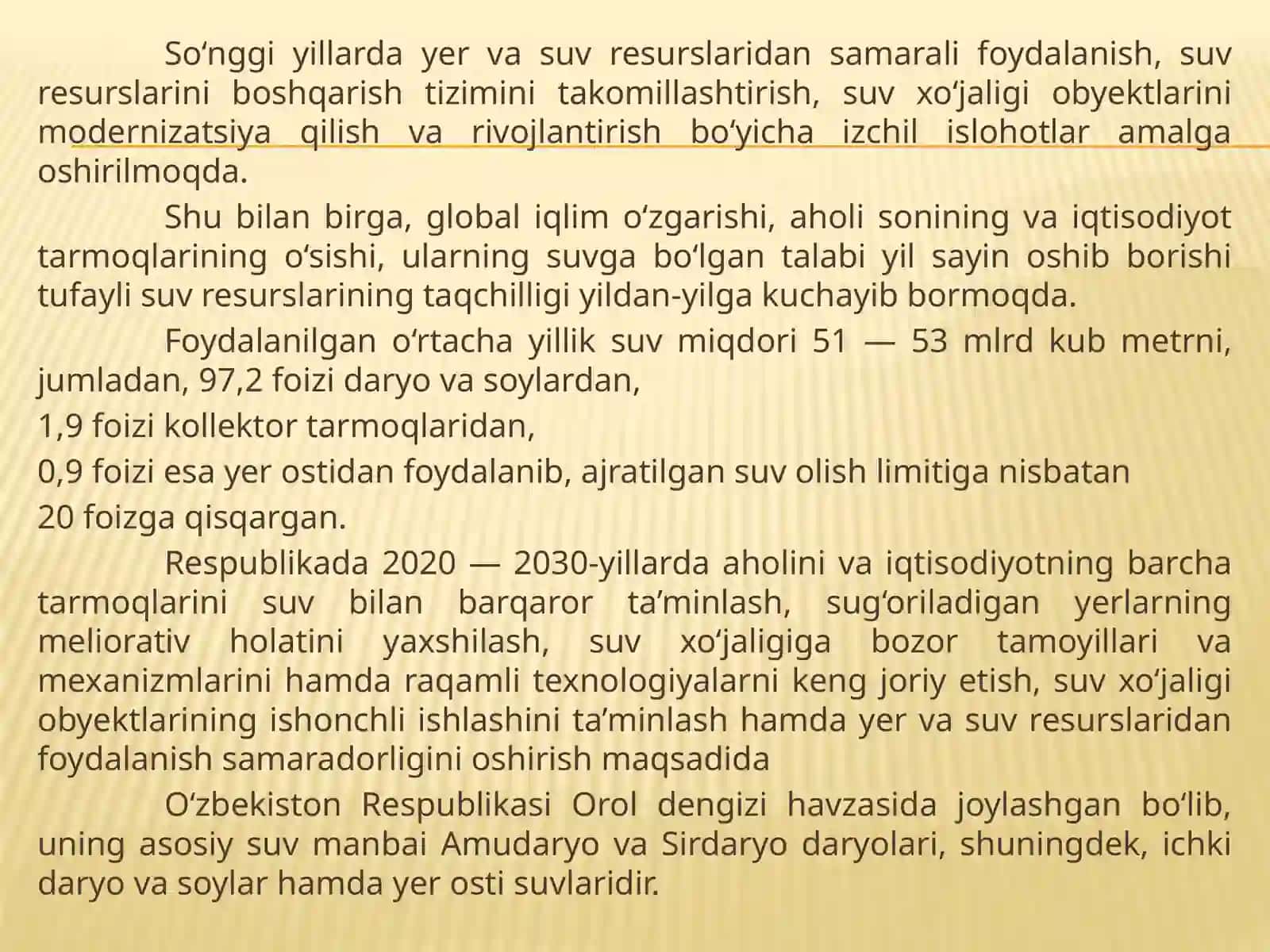 O’zbekiston Respublikasida suv xo’jaligini boshqarishning tashkiliy tuzilmasi va institutsional o’zgarishlar 2