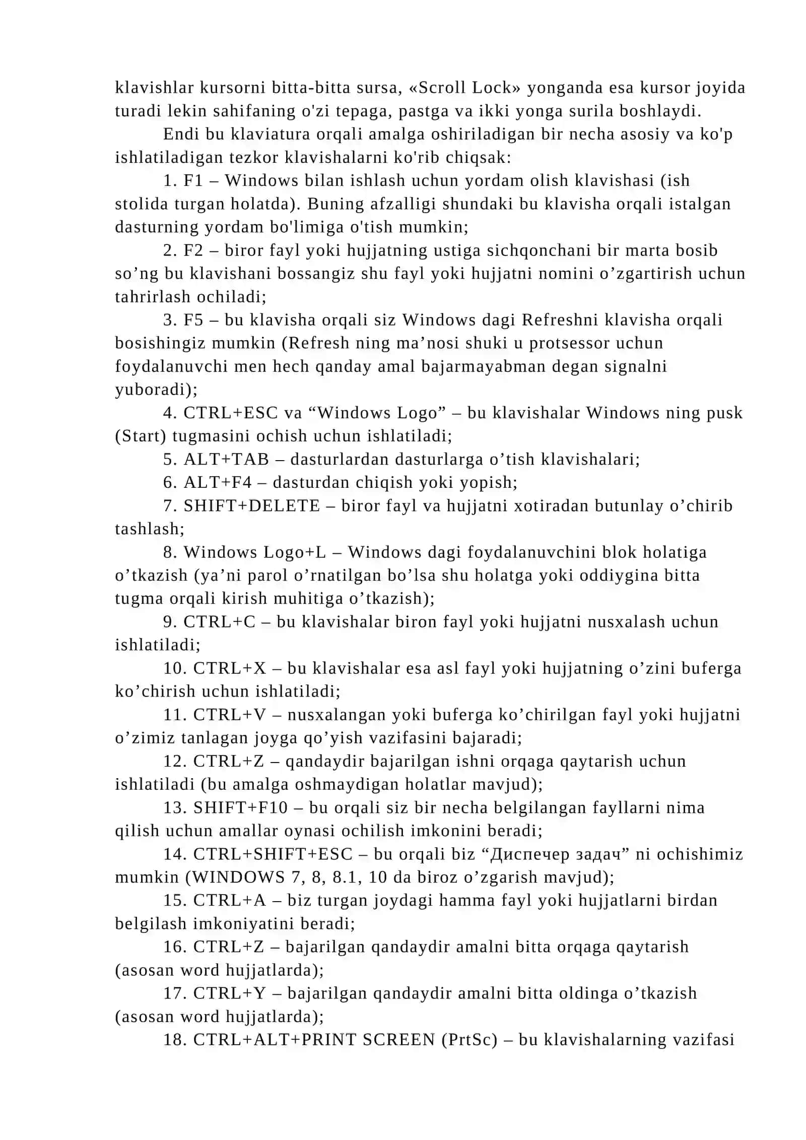 Kompyuter klaviaturasi haqida tushuncha va unda qo'llash mumkin bo'lgan tezkor klavishlar 2