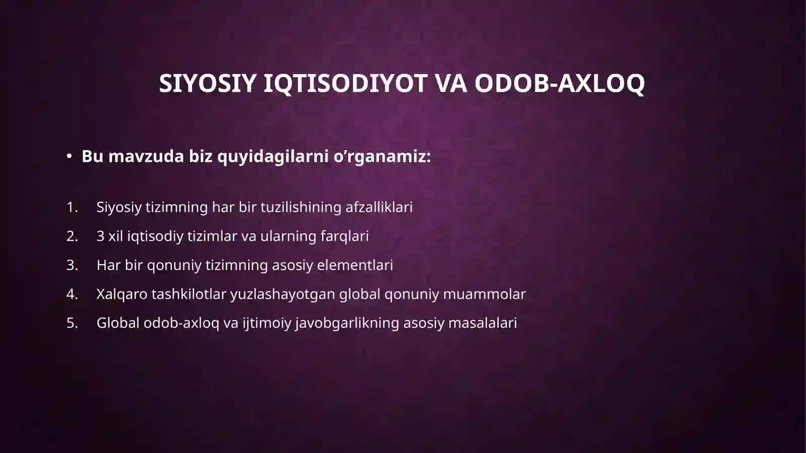 Siyosiy Iqtisodiyot va odob-axloq 2