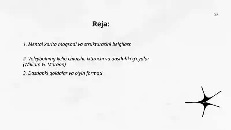 Valebol oʻyinining kelib chiqishi va rivojlanish bosqichlari asosida mental xarita tayyorlash 2
