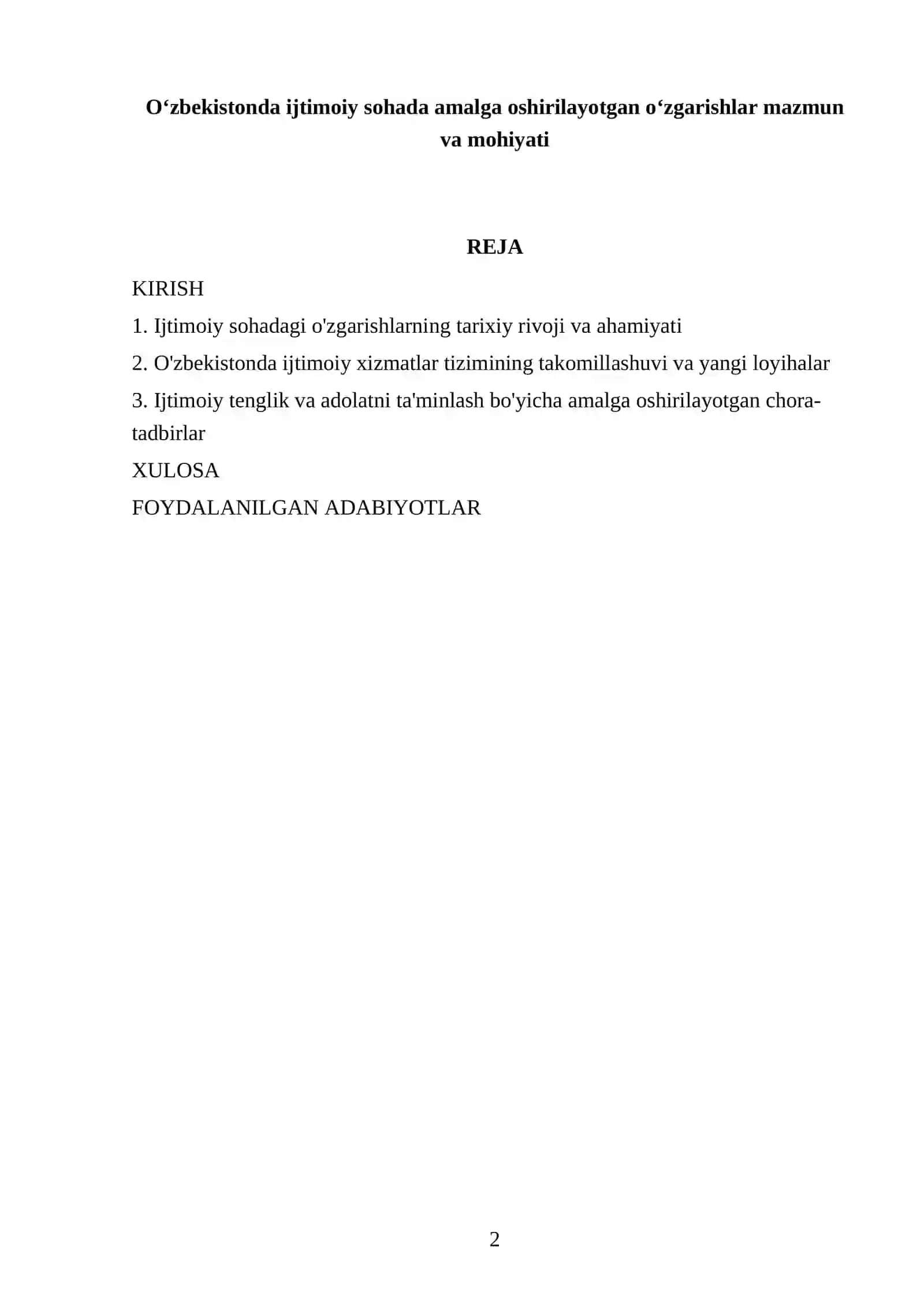 O'zbekistonda ijtimoiy sohada amalga oshirilayotgan oʻzgarishlar mazmun va mohiyati 2