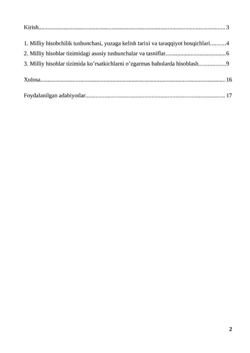 Milliy Hisoblar Tizimi va O'zbekistonda Ung'a O'tishning Vazifalari Tizimida Ko'rsatkichlarni O'zgarmas Baholarda Hisoblash 2