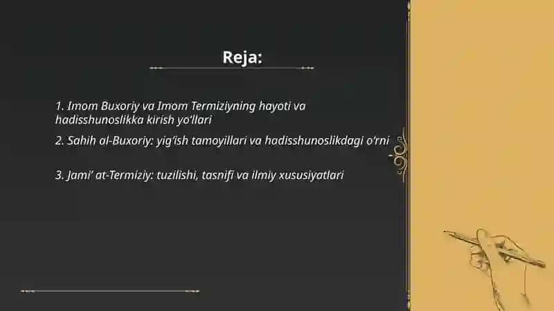 Imom Buxoriy va Imom Termiziylarning hadisshunoslikga qoʻshgan hissasi 2