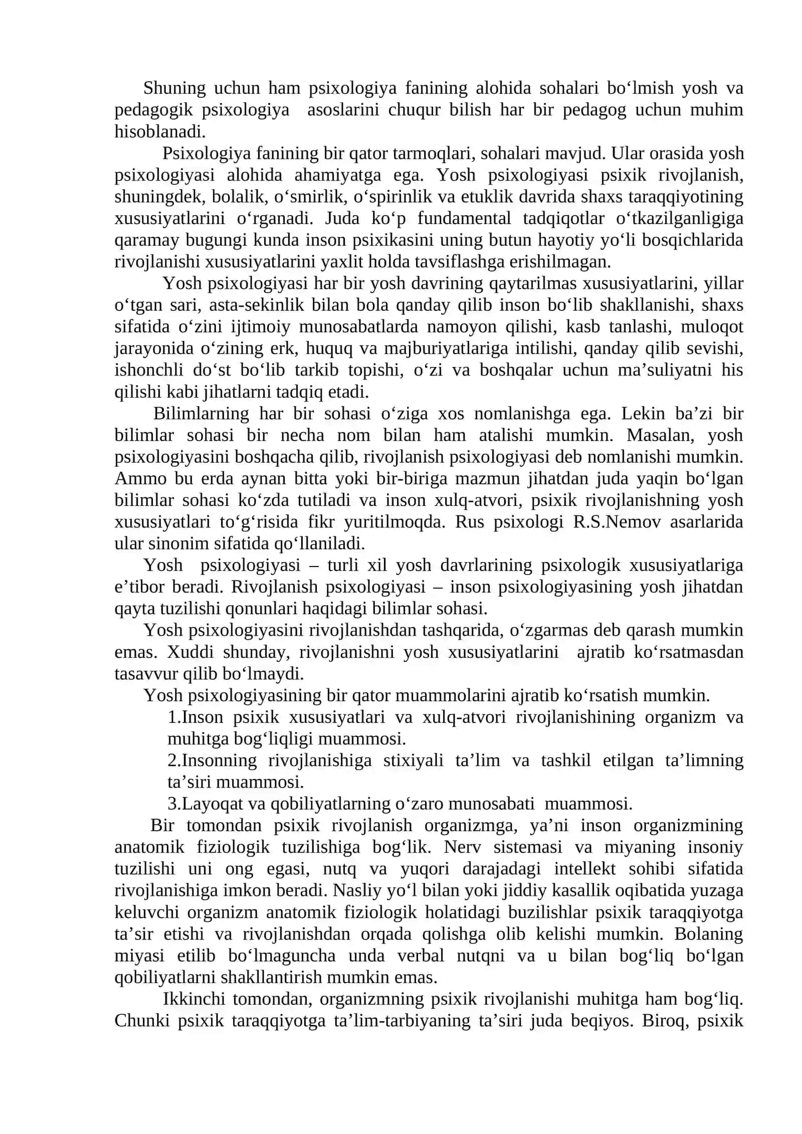YOSH VA PEDAGOGIK PSIXOLOGIYA FANINING TADQIQOT SOHASI VA MUAMMOLARI.PSIXIK RIVOJLANISH VA UNI DAVRLASHTIRISH MUAMMOSI 2