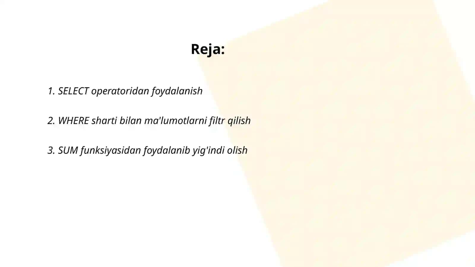 SELECT operatoridan foydalanish 2