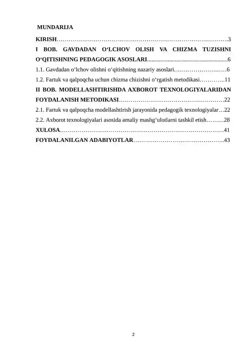 GAVDADAN O‘LCHOV OLISH VA CHIZMA TUZISHNI O‘QITISHNING PEDAGOGIK ASOSLARI 2