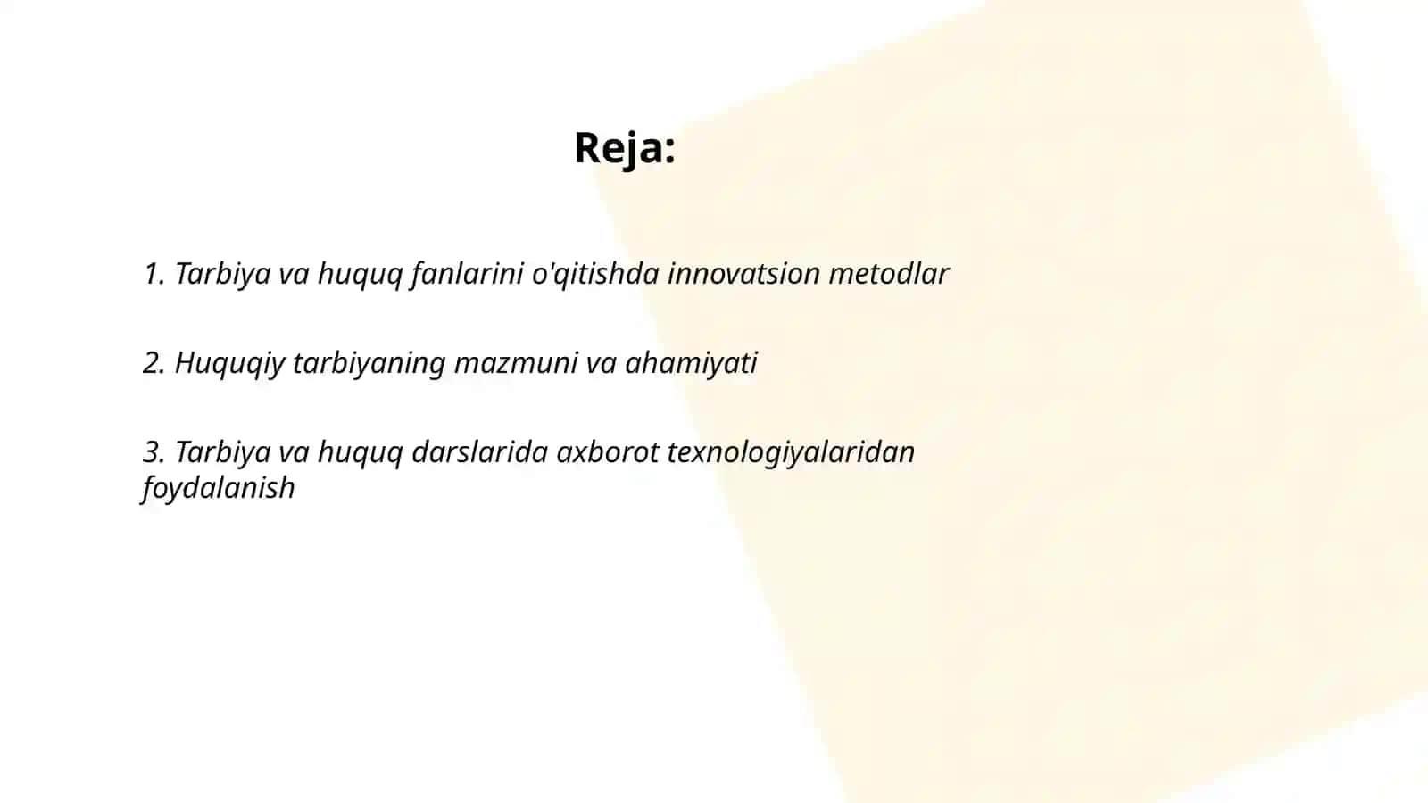 TARBIYA VA HUQUQ FANLARINI O'QITISH METODIKASI VA UNING UMUMATA'LIM FANLARINING UZLUKSIZ TA'LIMI TIZIMIDAGI O'RNI 2