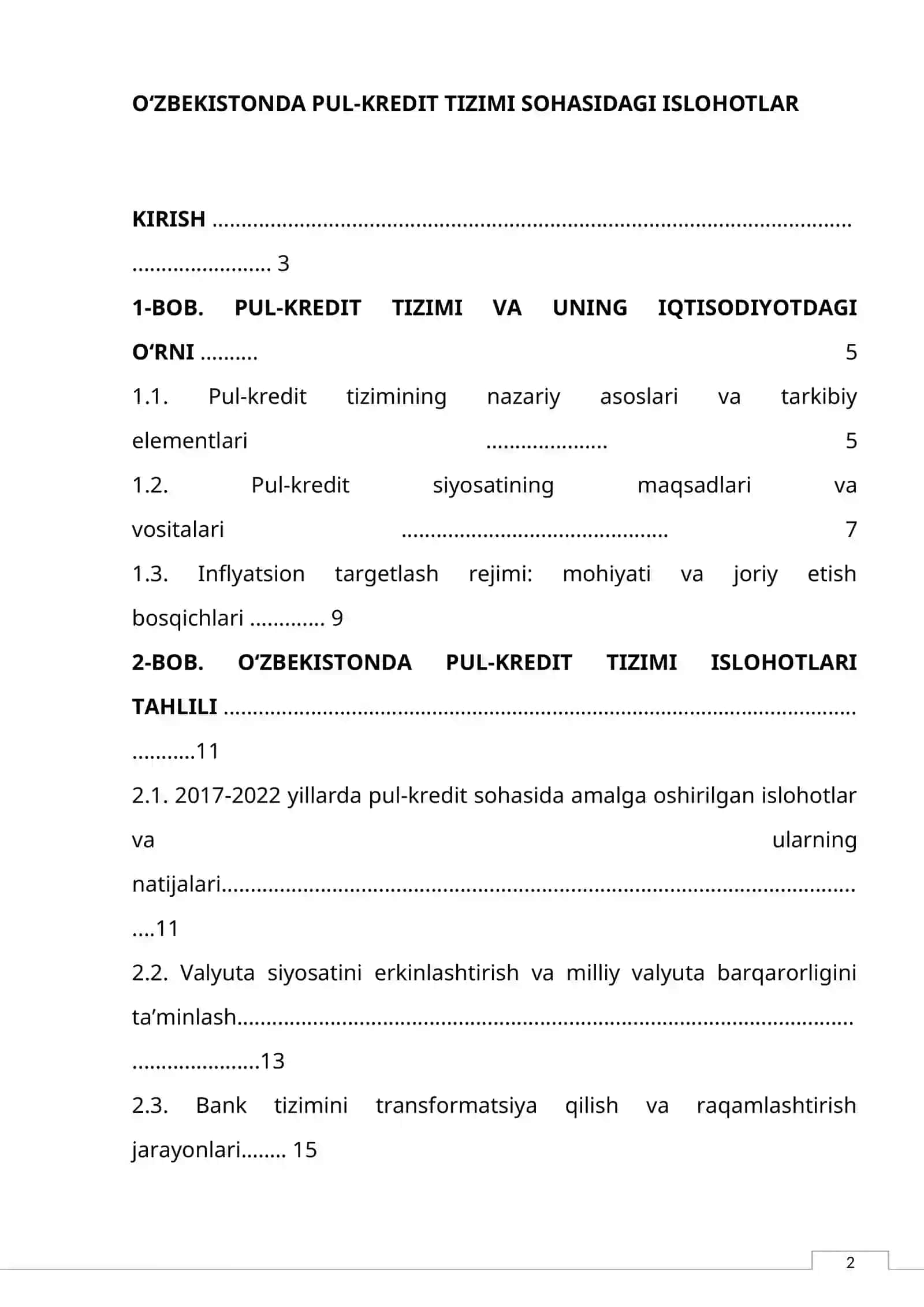 O‘ZBEKISTONDA PUL-KREDIT TIZIMI SOHASIDAGI ISLOHOTLAR 2