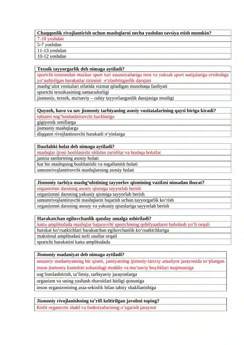 Jismoniy tarbiya nazariyasi va uslubiyati modulidan 2