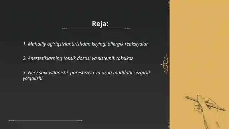 Mahalliy ogʻriqsizlantirishdan keyingi allergik reaksiyalar 2
