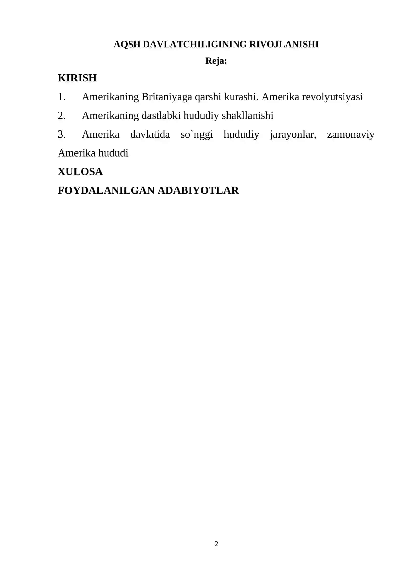 AQSh davlatchiligining rivojlanishi 2