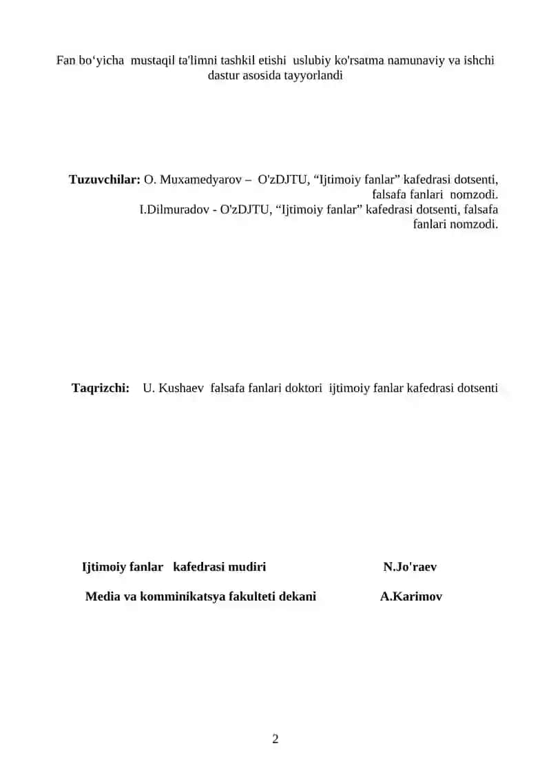 Mustaqil ta'limni tashkil etish uslubi bo'yicha ko'rsatma 2