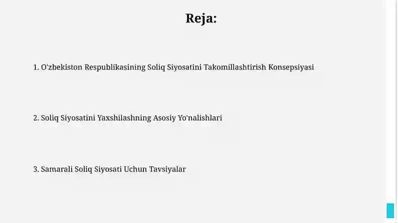 Soliq siyosatini takomilashtirish kontseptsiyasi va uning yoʻnalishlari 2