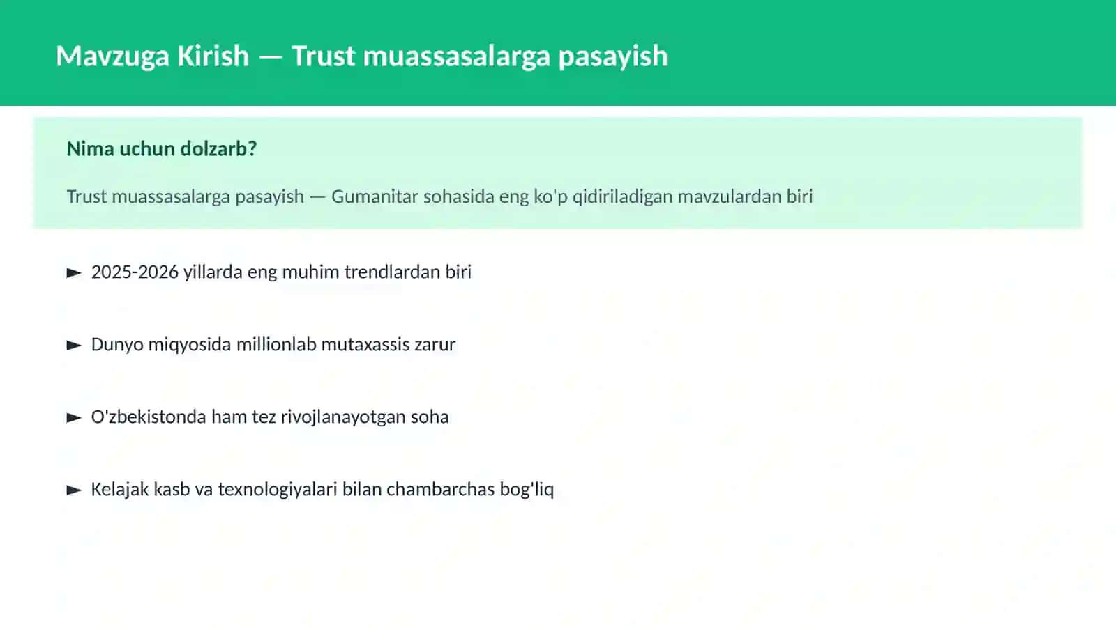 Trust muassasalarga pasayish 2