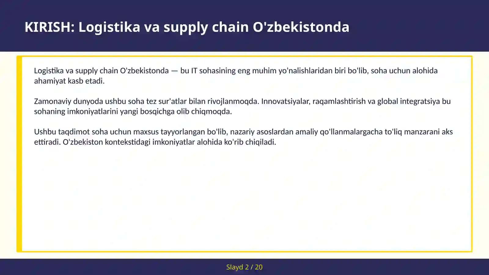 Logistika va Supply Chain O'zbekistonda 2