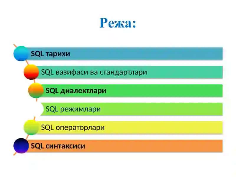 SQL tili va uning DML va DDL turlari hususida tushuncha. SQL tili elеmеntlari va yozish qоidalari. 2