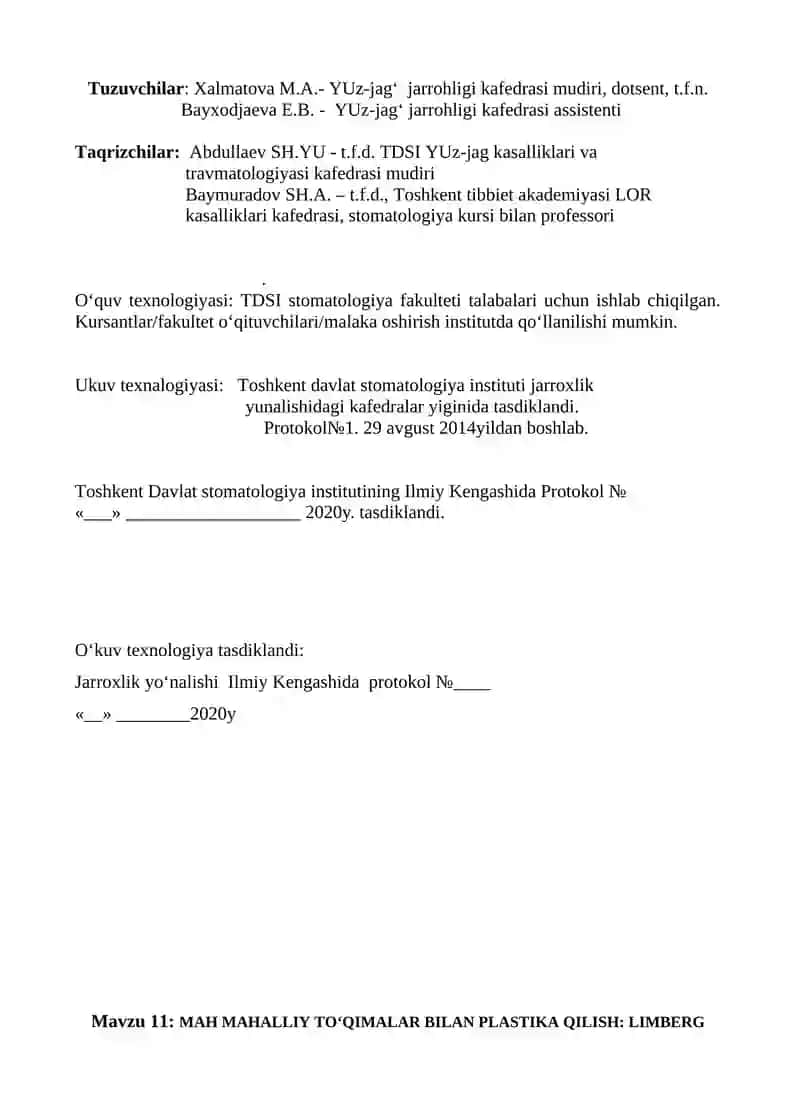 MAHALLIY TO‘QIMALAR BILAN PLASTIKA QILISH: LIMBERG UCHRASHUVCHI UCHBURCHAKLI LAXTAKLAR. KURSATMALAR. TURLARI VA O‘TKAZISH PRINSIPLARI 2