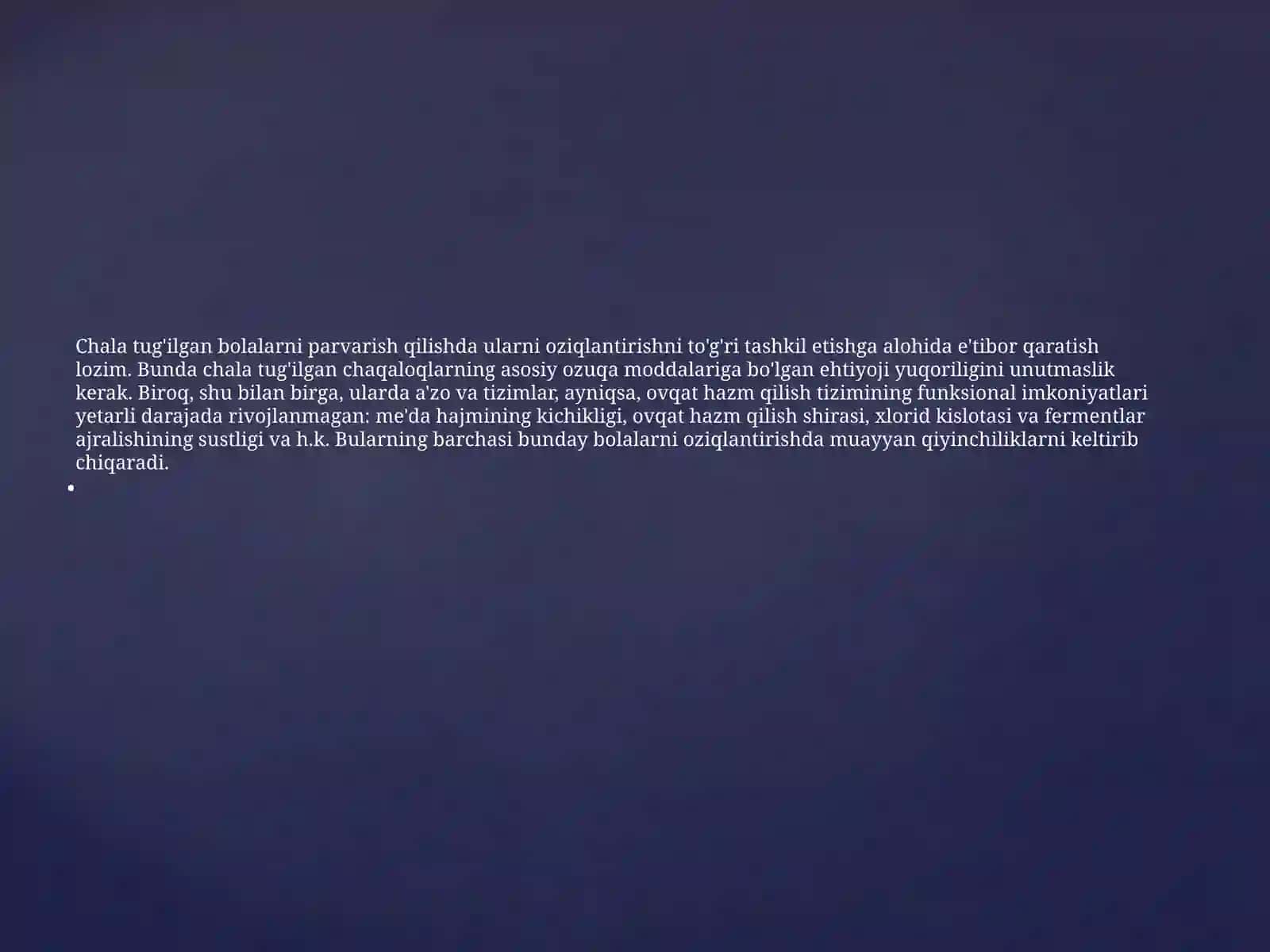 Chala tug'ilgan chaqaloqlarni oziqlantirish 2