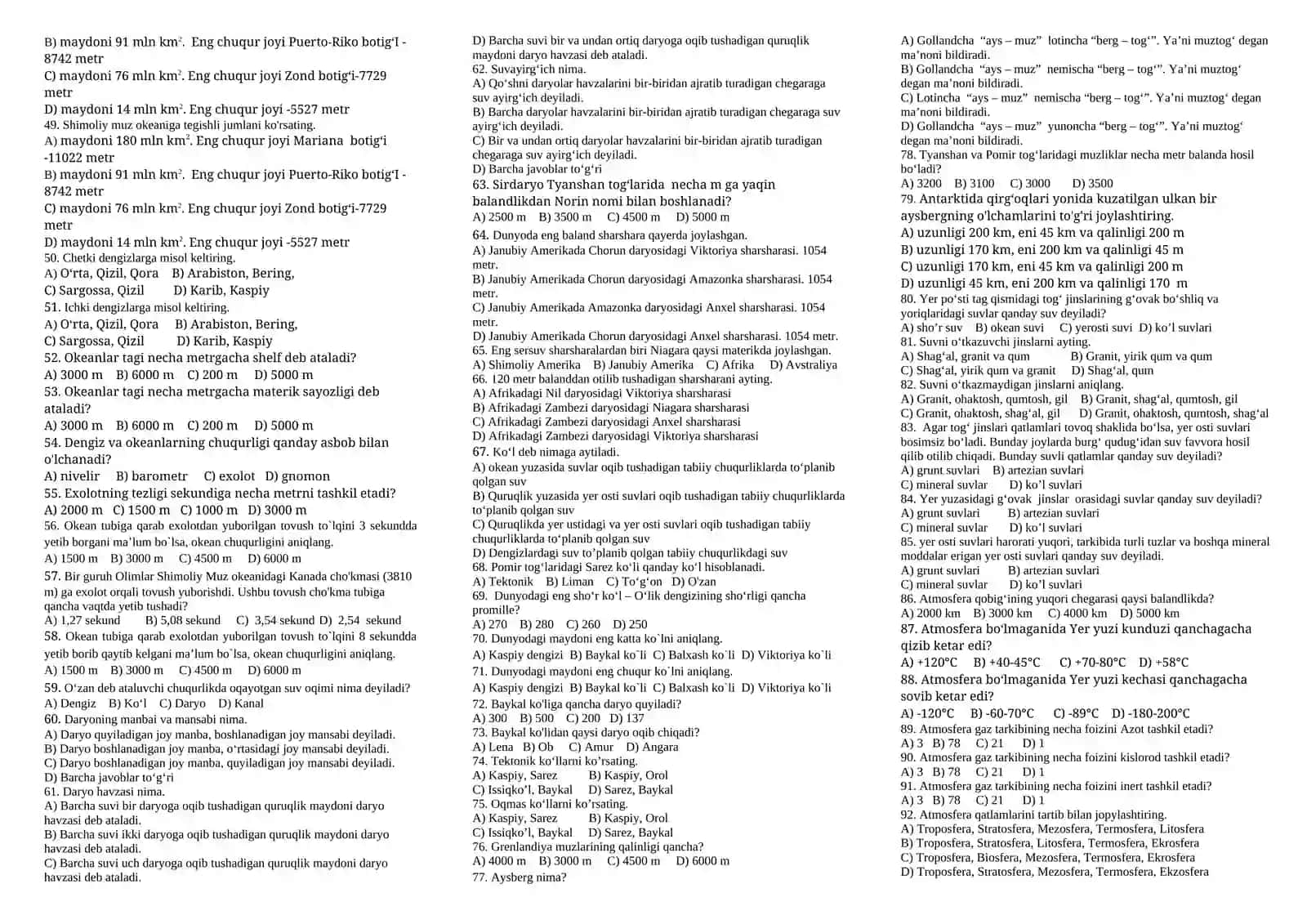 5-sinf mavzulashtirilgan testlar 2. 100 ta. 2