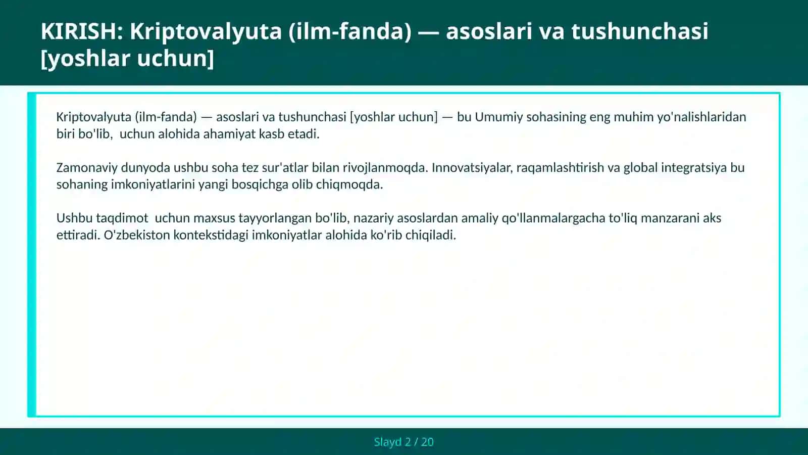 KRIPTOVALYUTA (ILM-FANDA) — ASOSLARI VA TUSHUNCHASI [YOSHLAR UCHUN] 2