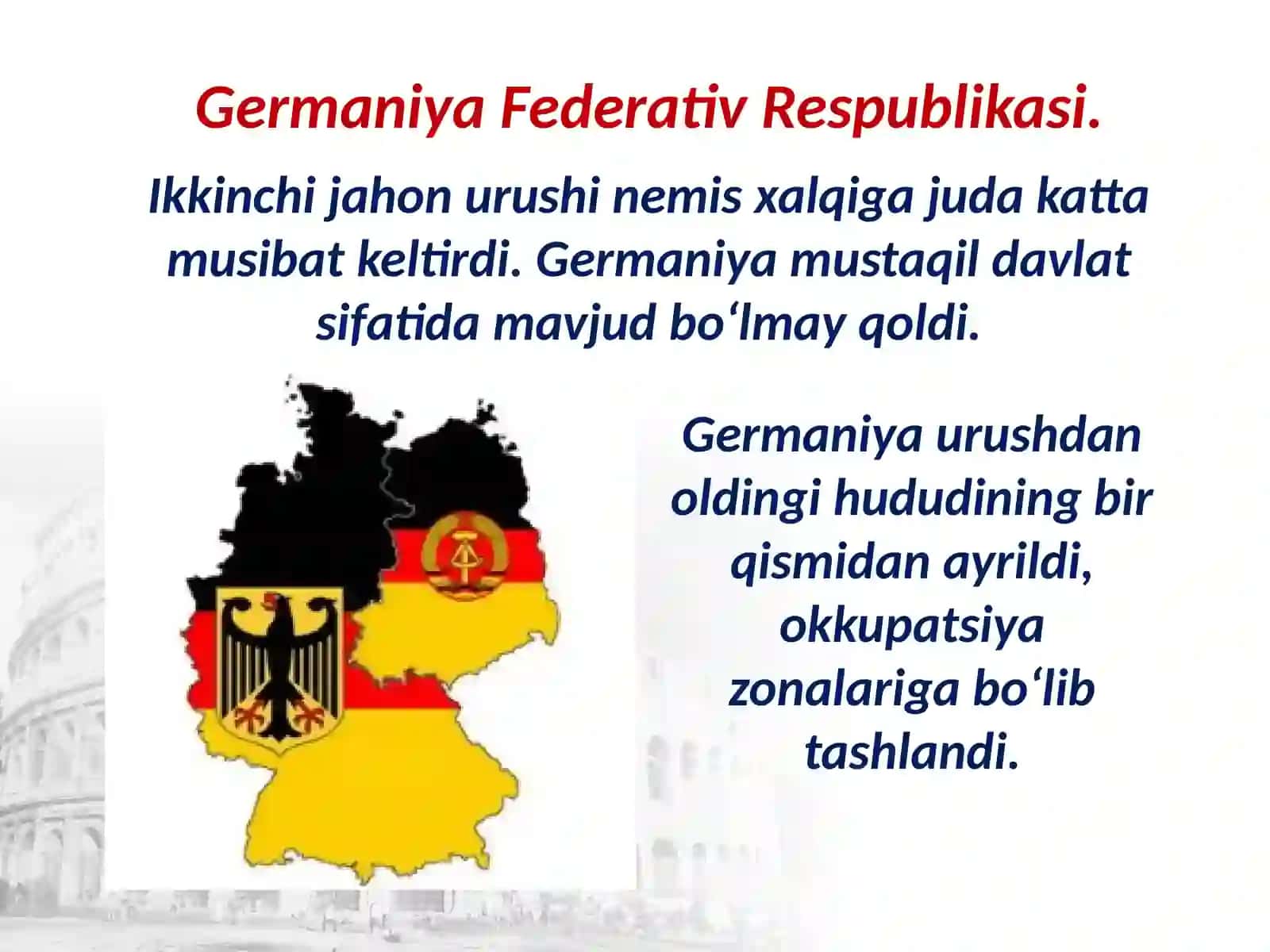 10-sinf Jahon tarixi fanidan darsligi asosida 22-mavzu Germaniya Federativ Respublikasi 2