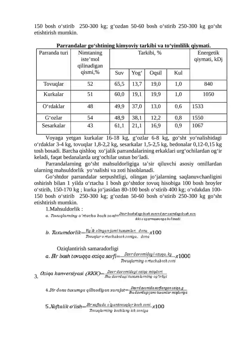 14 -MASHG‘ULOT: PARRANDALARNING GO‘SHT MAHSULDORLIGINI HISOBGA OLISH 2