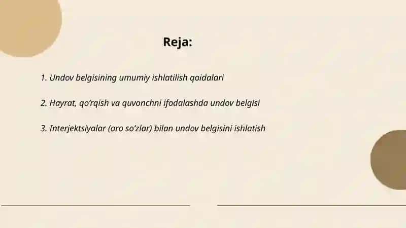 Undov belgisining ishlatilish qoidalari 2
