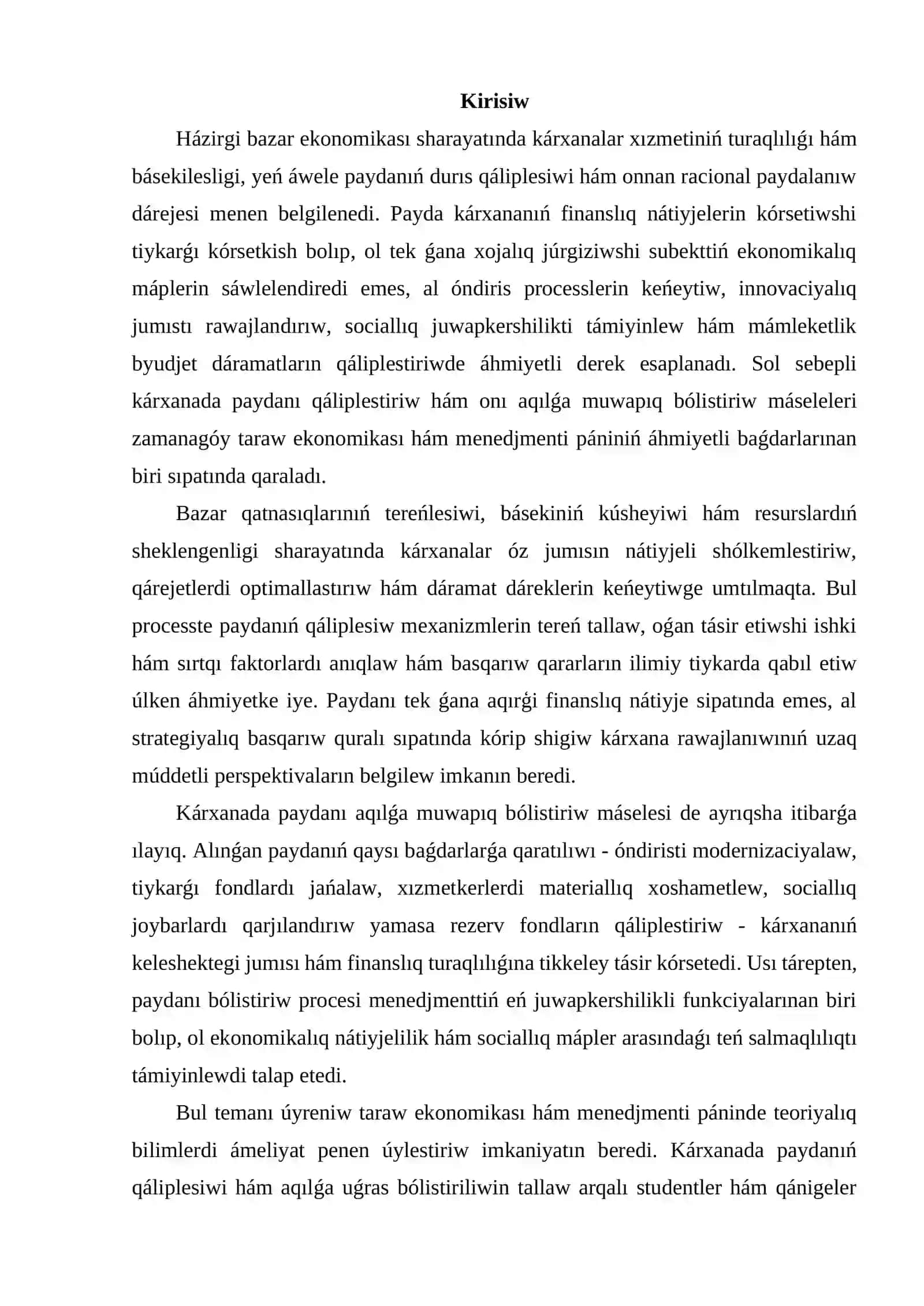 Kárxanada paydanı qáliplestiriw hám aqılǵa say bólistiriw 2