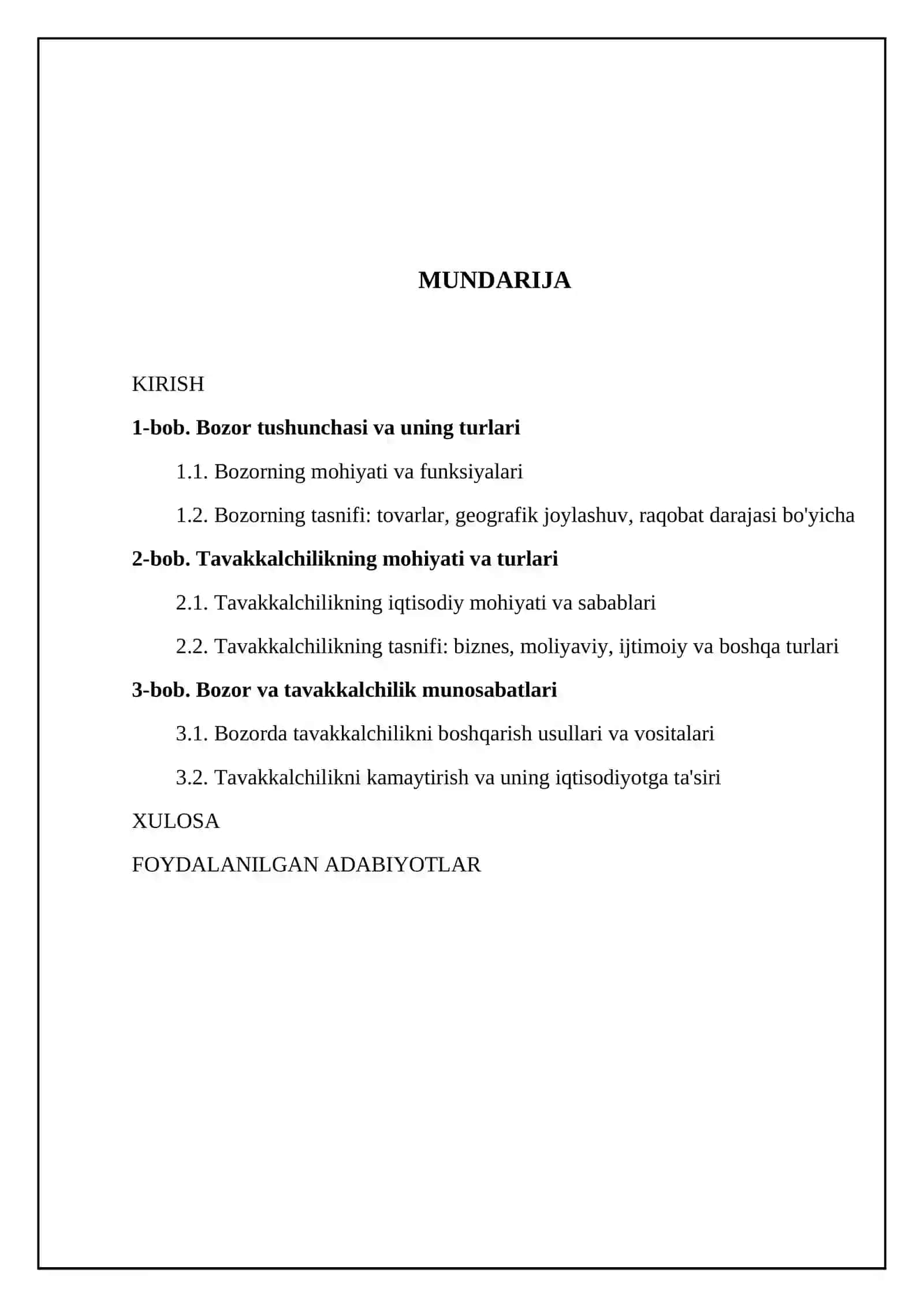 Bozor va tavakkalchilik 2