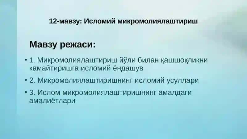 Исломий микромолиялаштириш 2
