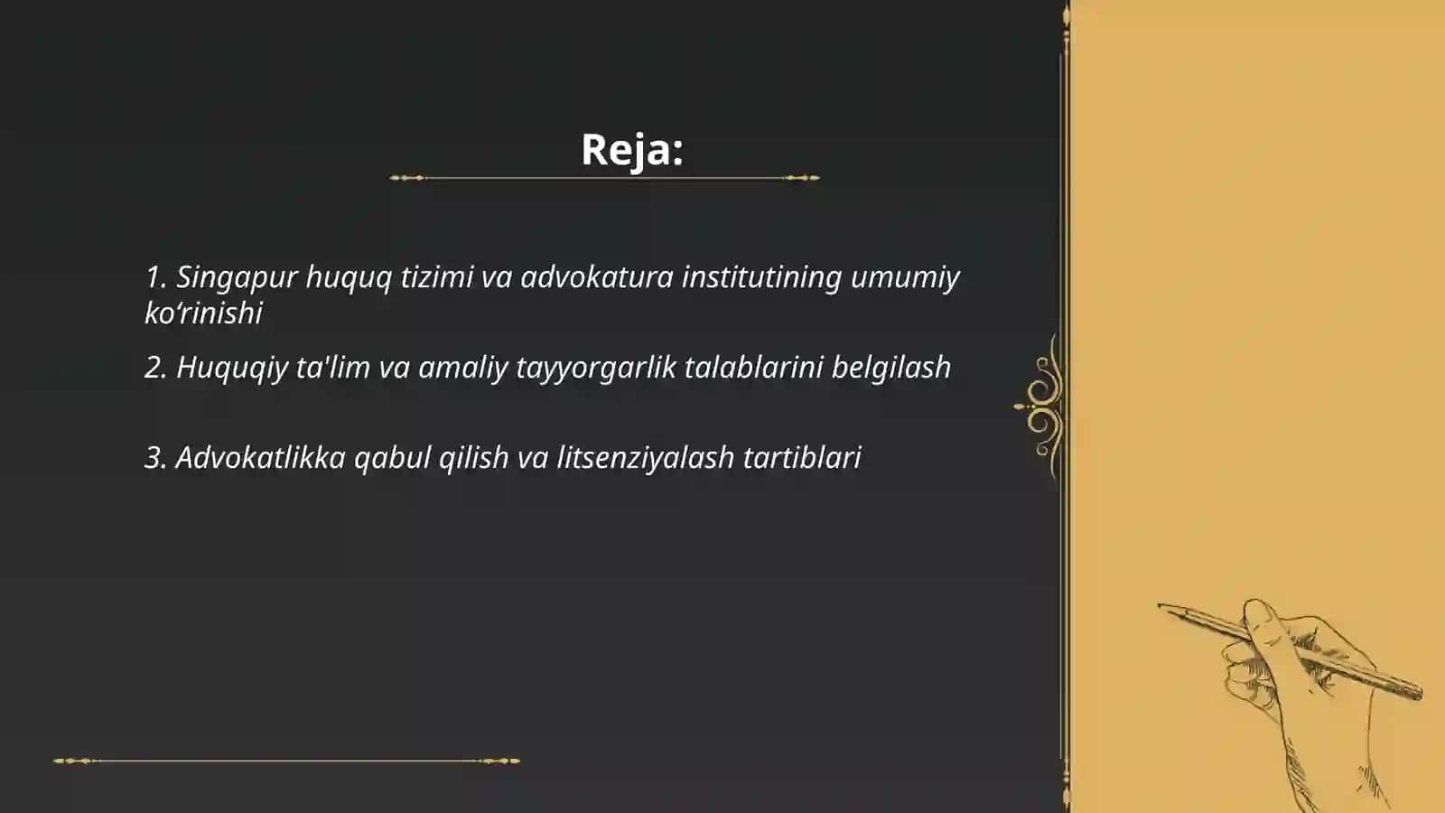 Singapurda advokatura instituti va advokatlik faoliyatini tashkil etish 2