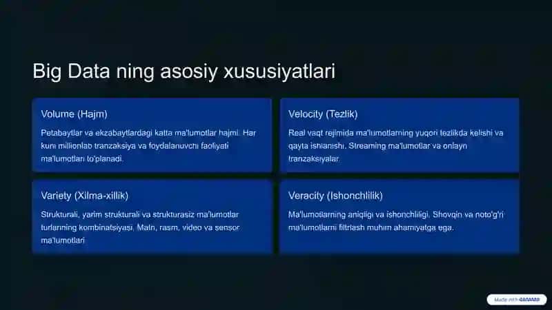 Big Data saqlash va uni tahlil qilish uchun ma’lumotlar bazasi texnologiyalari 2
