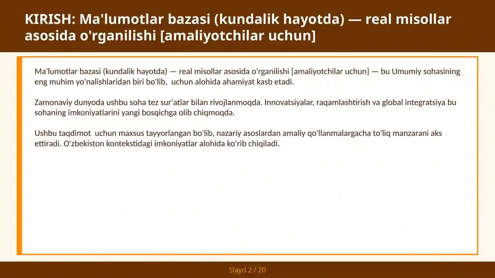 Ma'lumotlar bazasi (kundalik hayotda) — real misollar asosida o'rganilishi [amaliyotchilar uchun] 2