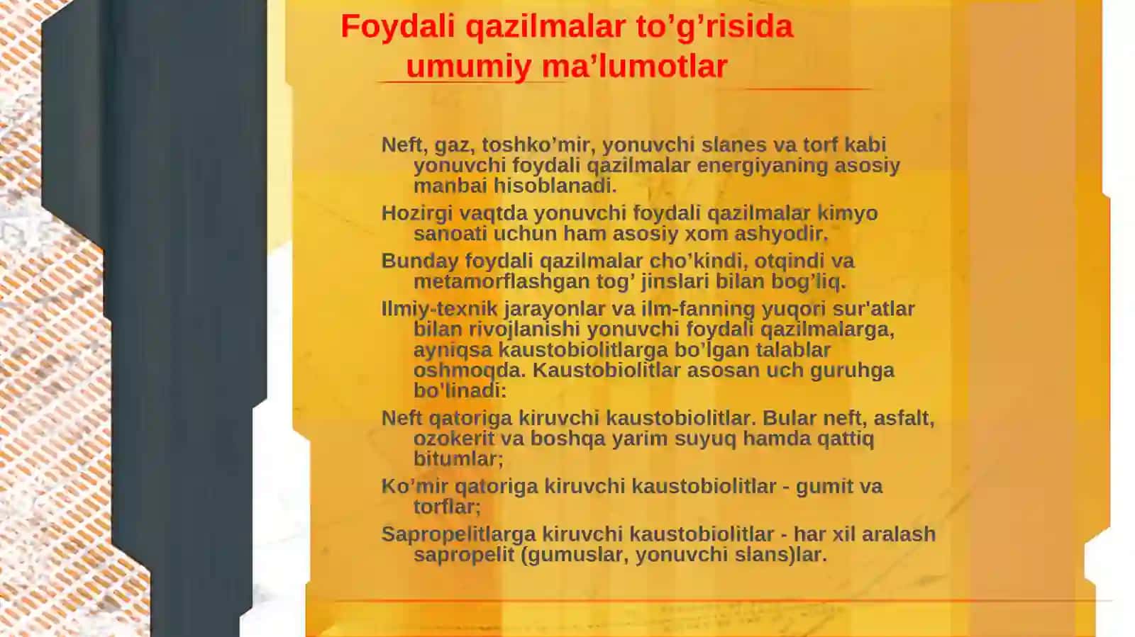 Foydali qazilmalar to’g’risida umumiy ma’lumotlar 2