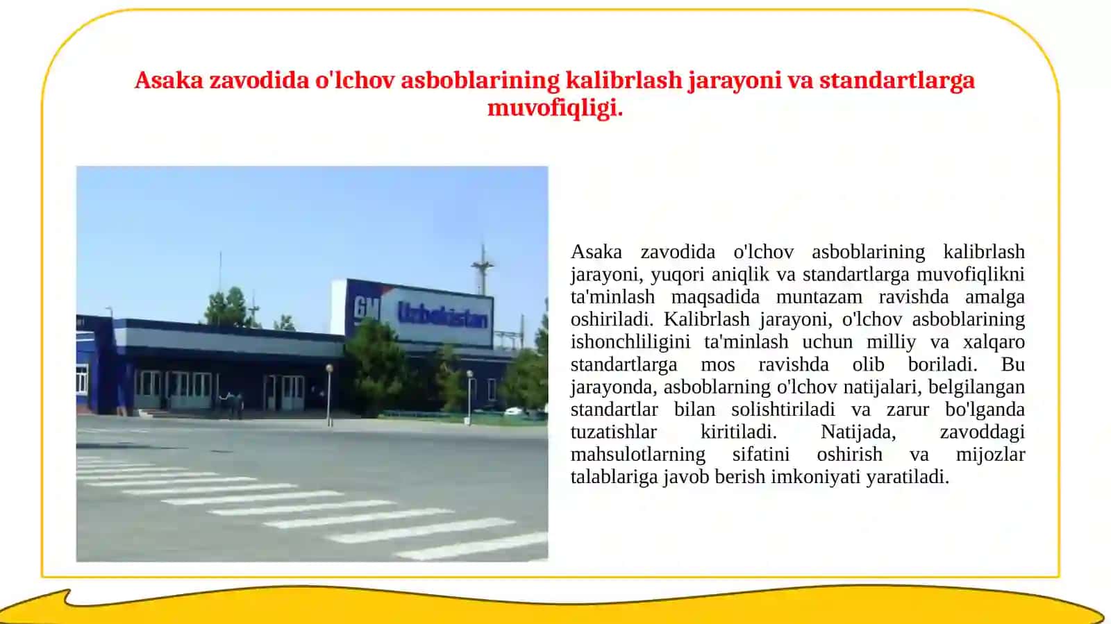 Asaka zavodining metrologik ta'minoti haqida 2