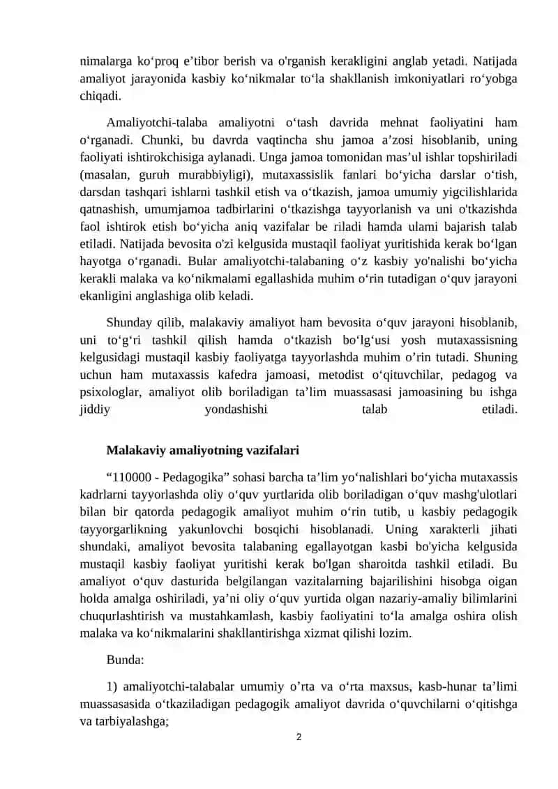Bo’lajak professional ta’limi o’qituvchilarning pedagogik amaliyoti 2