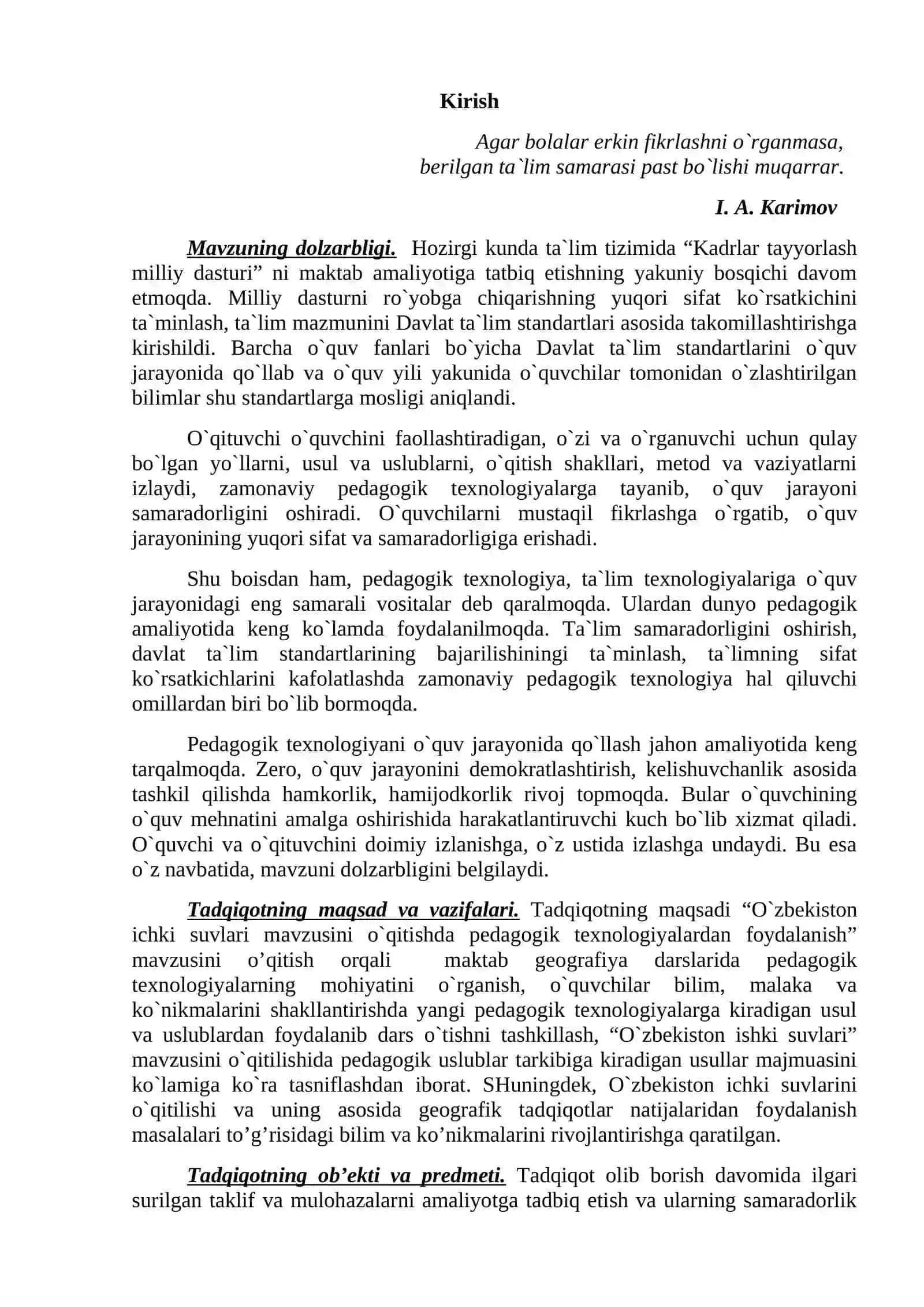O`zbekiston ichki suvlari, ularning xalq ho`jaligidagi ahamiyati va uning nazariy asoslari 2
