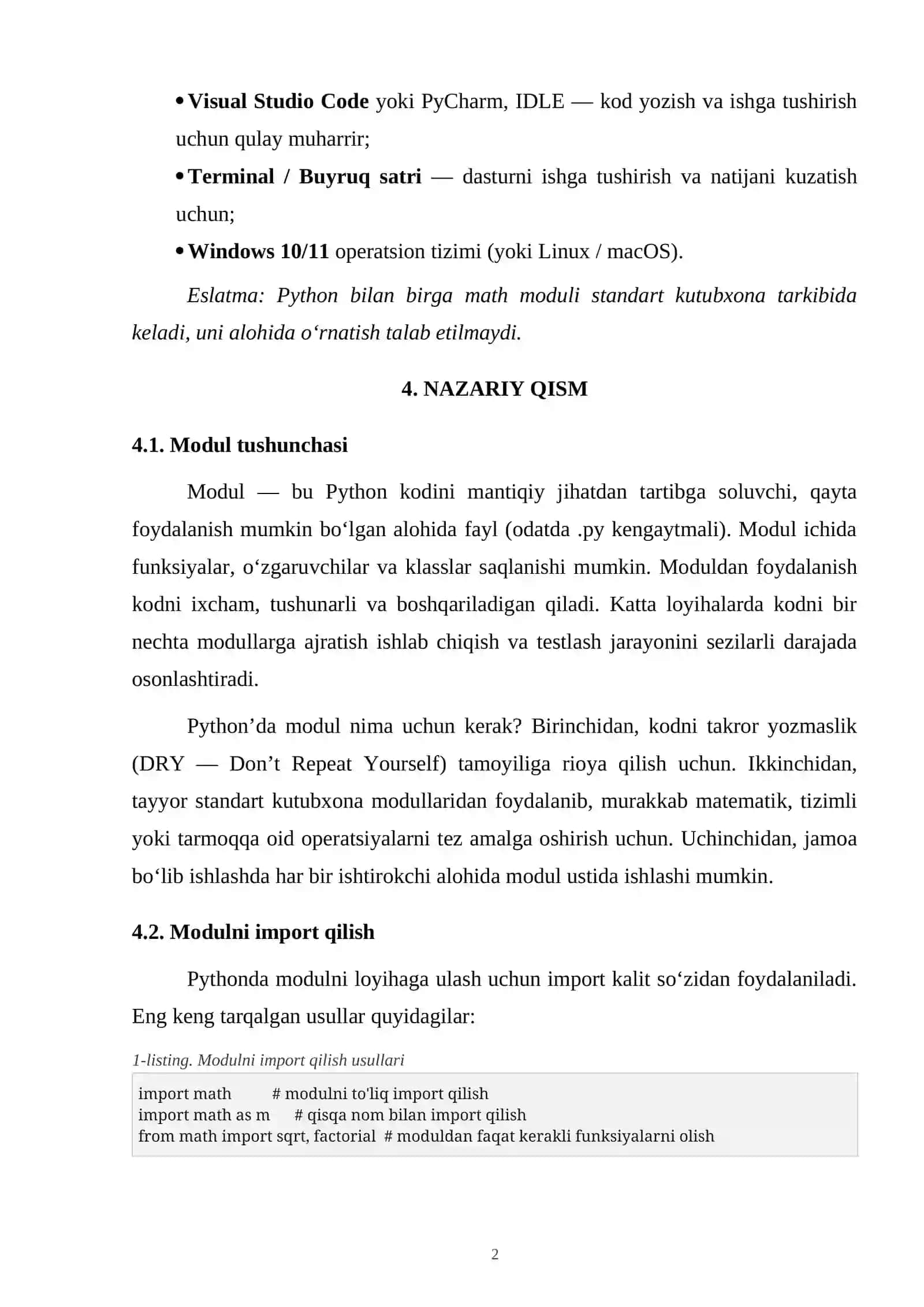 Python’da math modulidan foydalanish 2