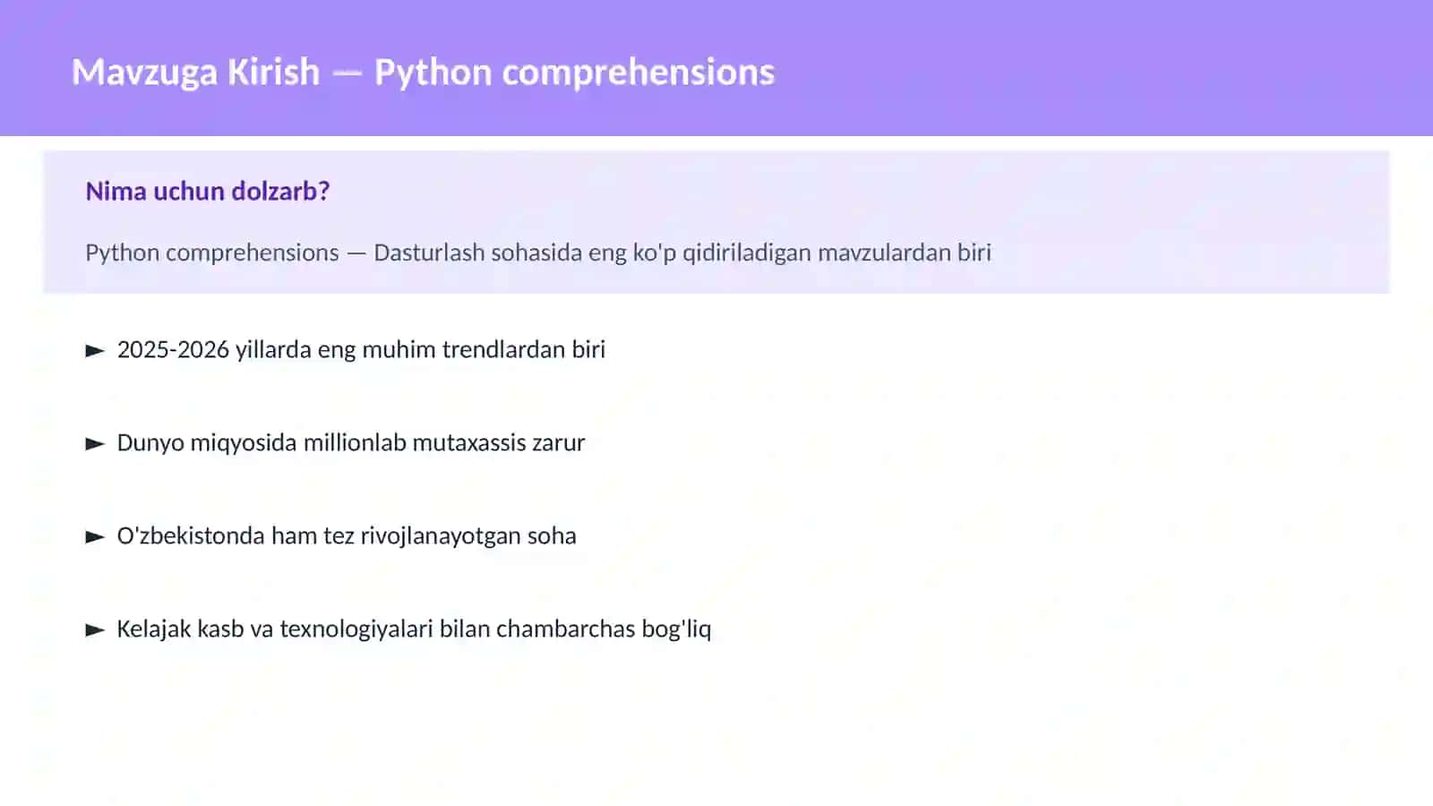 PYTHON DASTURLASH | Python comprehensions 2