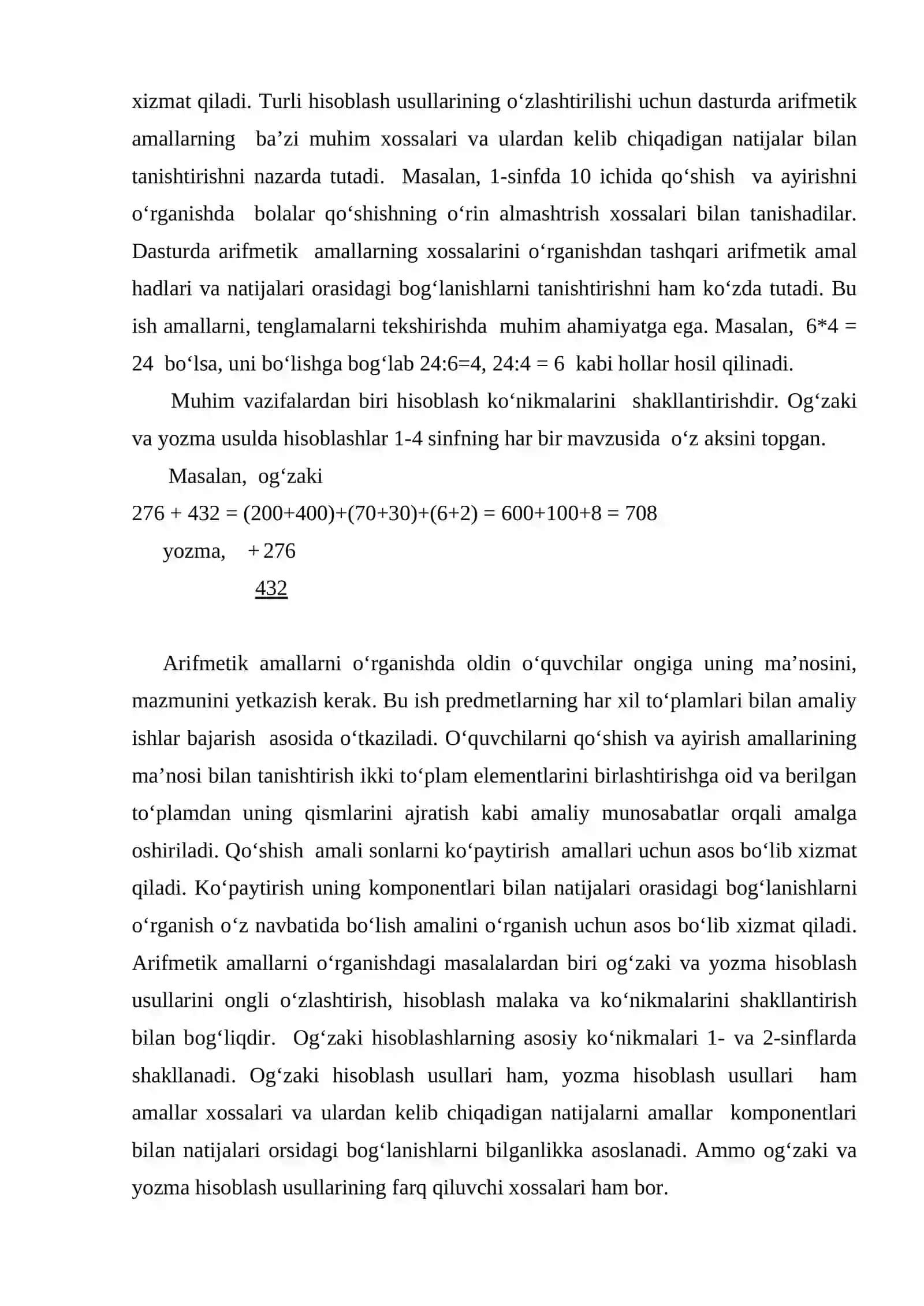 Arifmetik amallarni o‘rgatish metodikasi 2