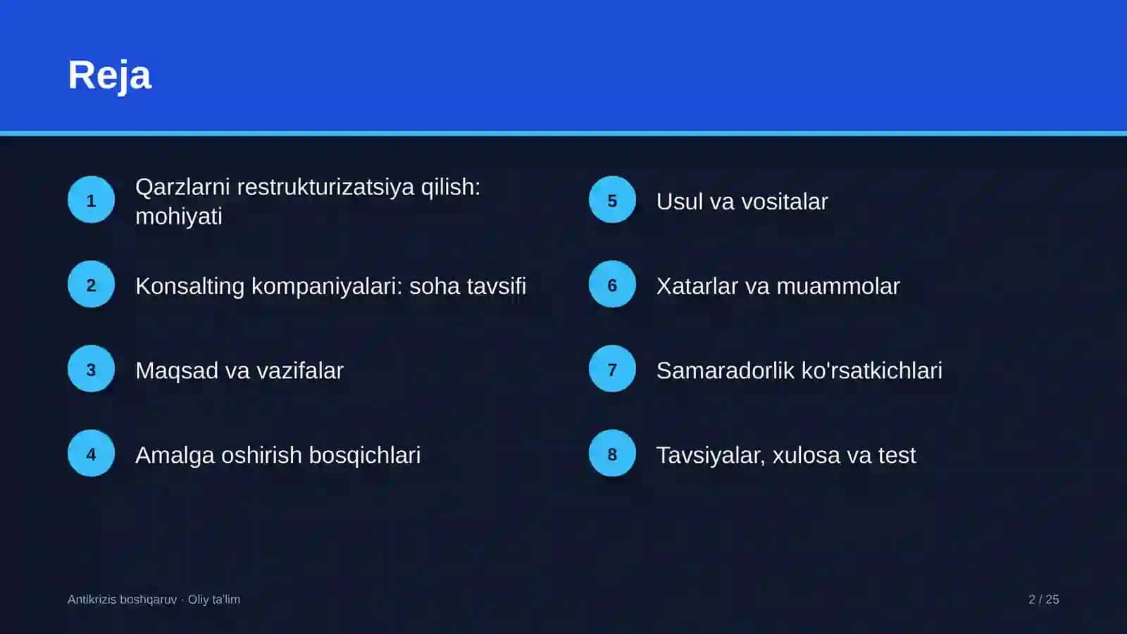 Konsalting kompaniyalarida qarzlarni restrukturizatsiya qilish 2