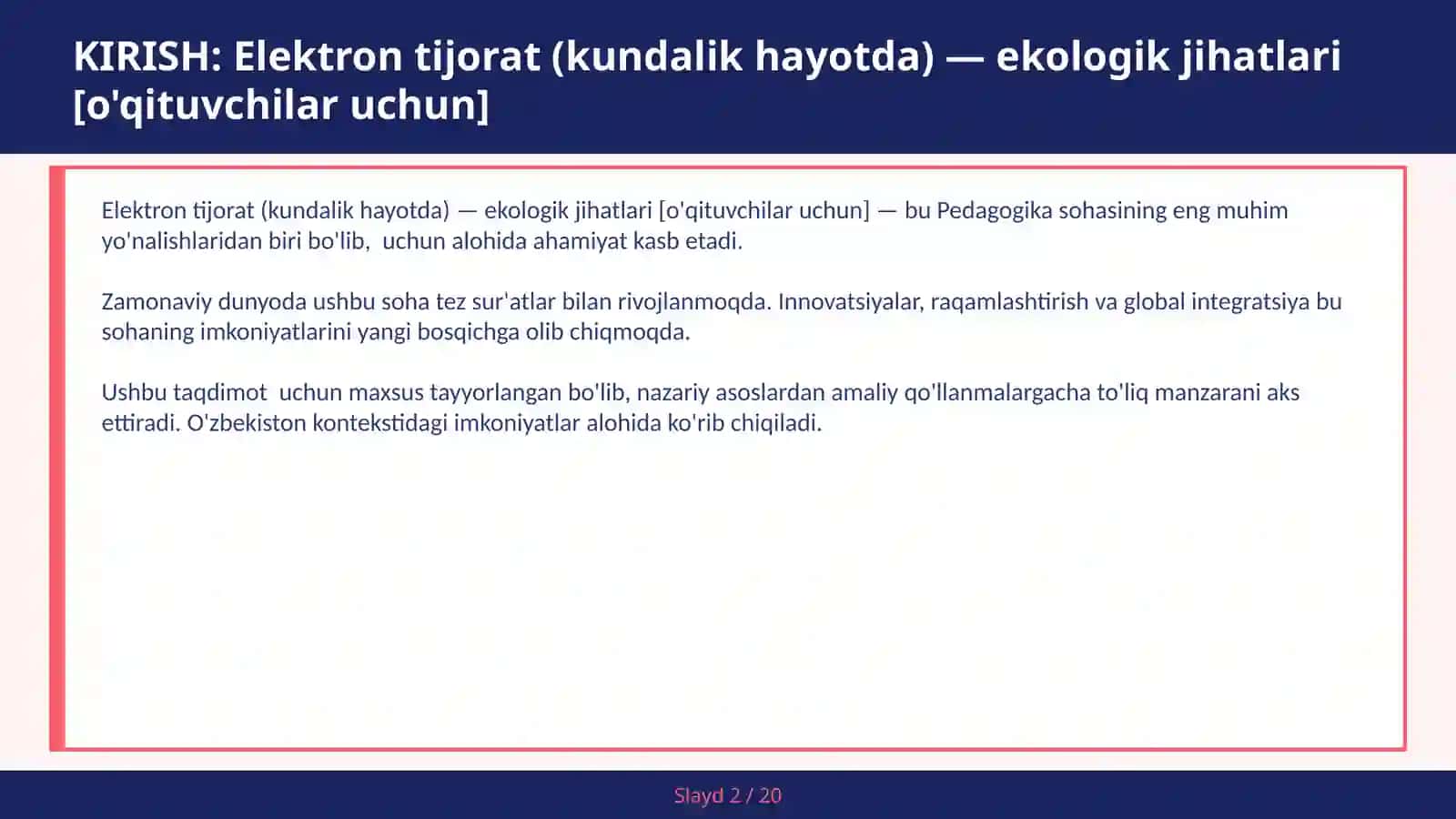 Elektron tijorat (kundalik hayotda) — ekologik jihatlari [o'qituvchilar uchun] 2