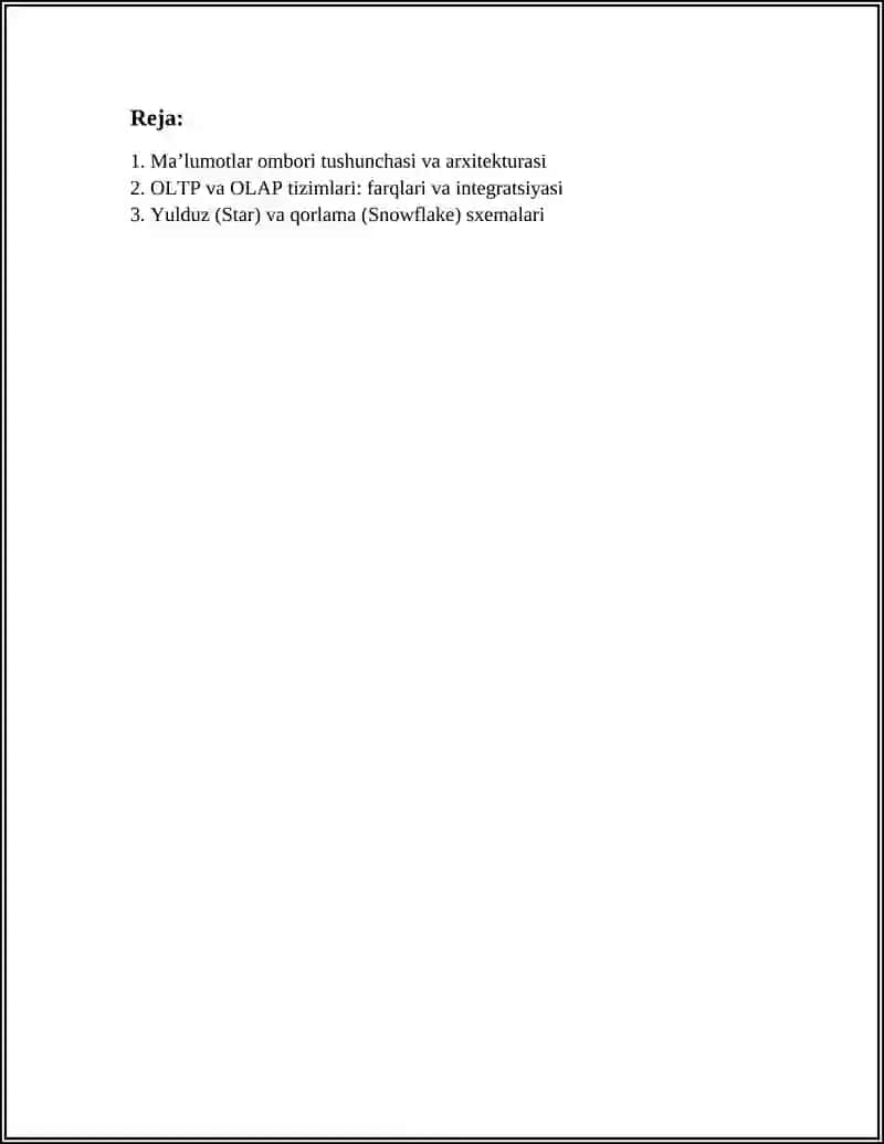 MA’LUMOTLAR OMBORI BILAN ISHLASH 2