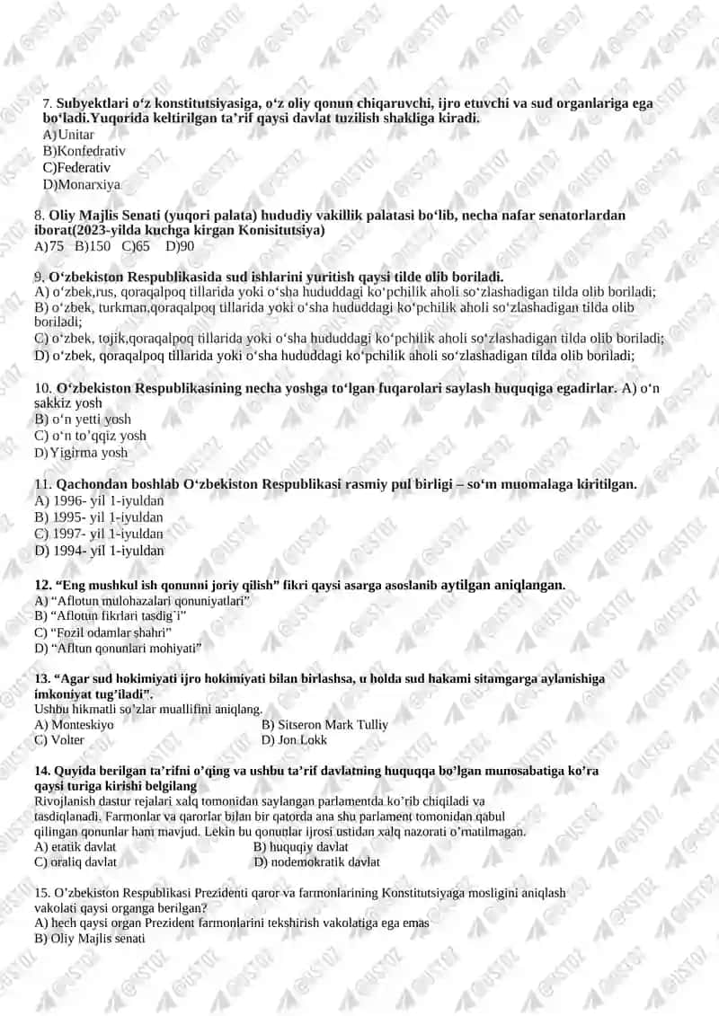10-SINF HUQUQ FANIDAN MAKTAB BOSQICH OLIMPIADA SAVOLLARI 2