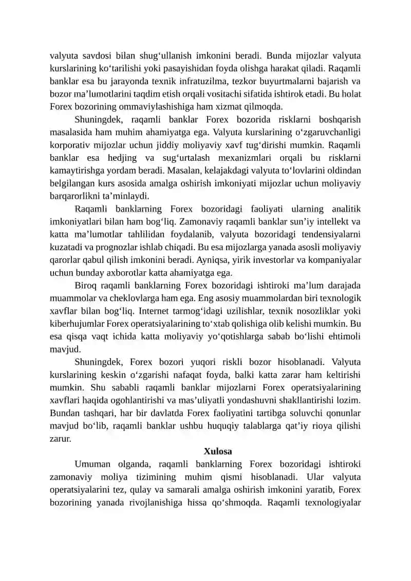 Raqamli banklarning Forex bozoridagi ishtiroki 2