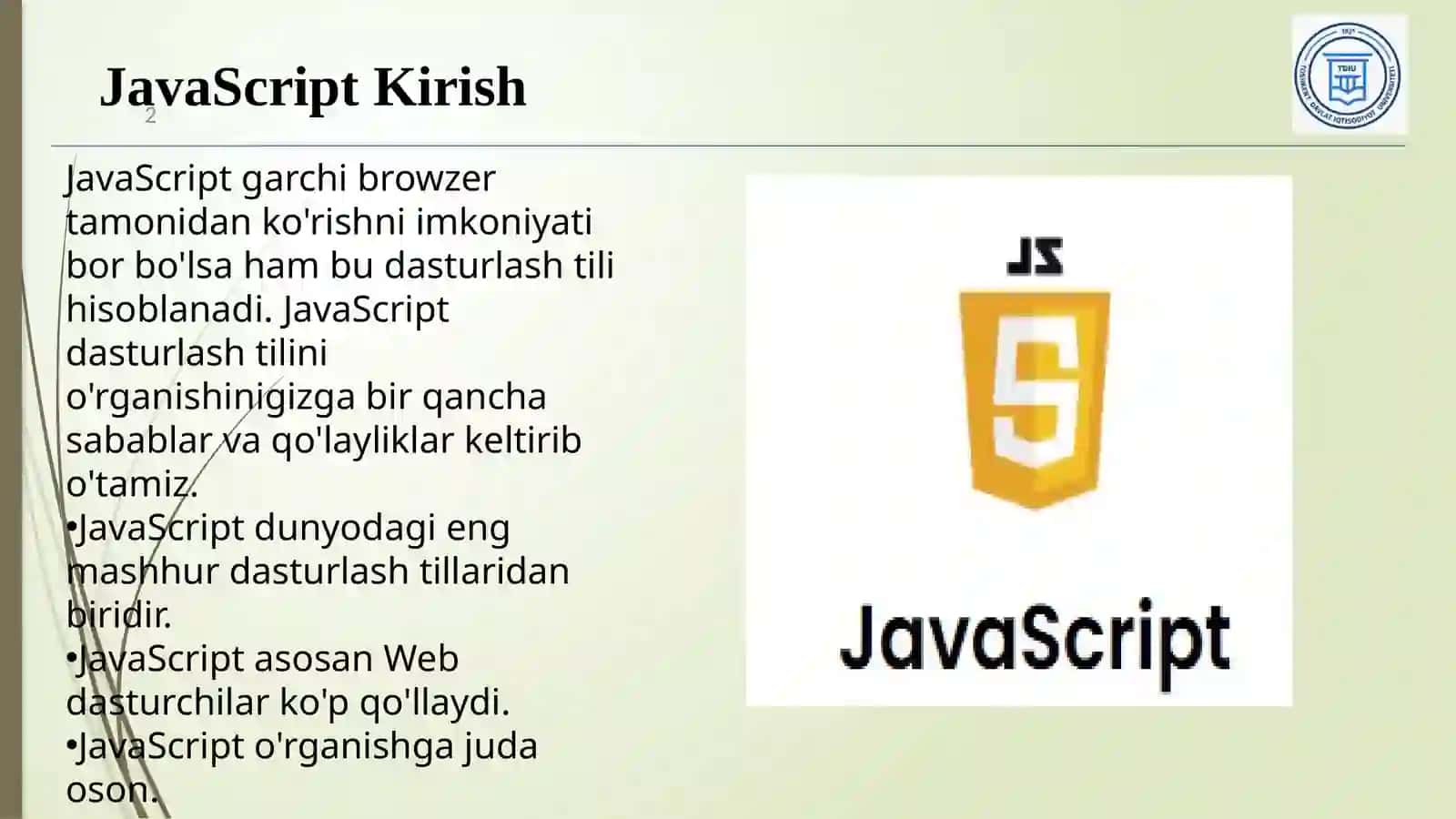 JavaScriptdan foydalanish imkoniyatlari 2