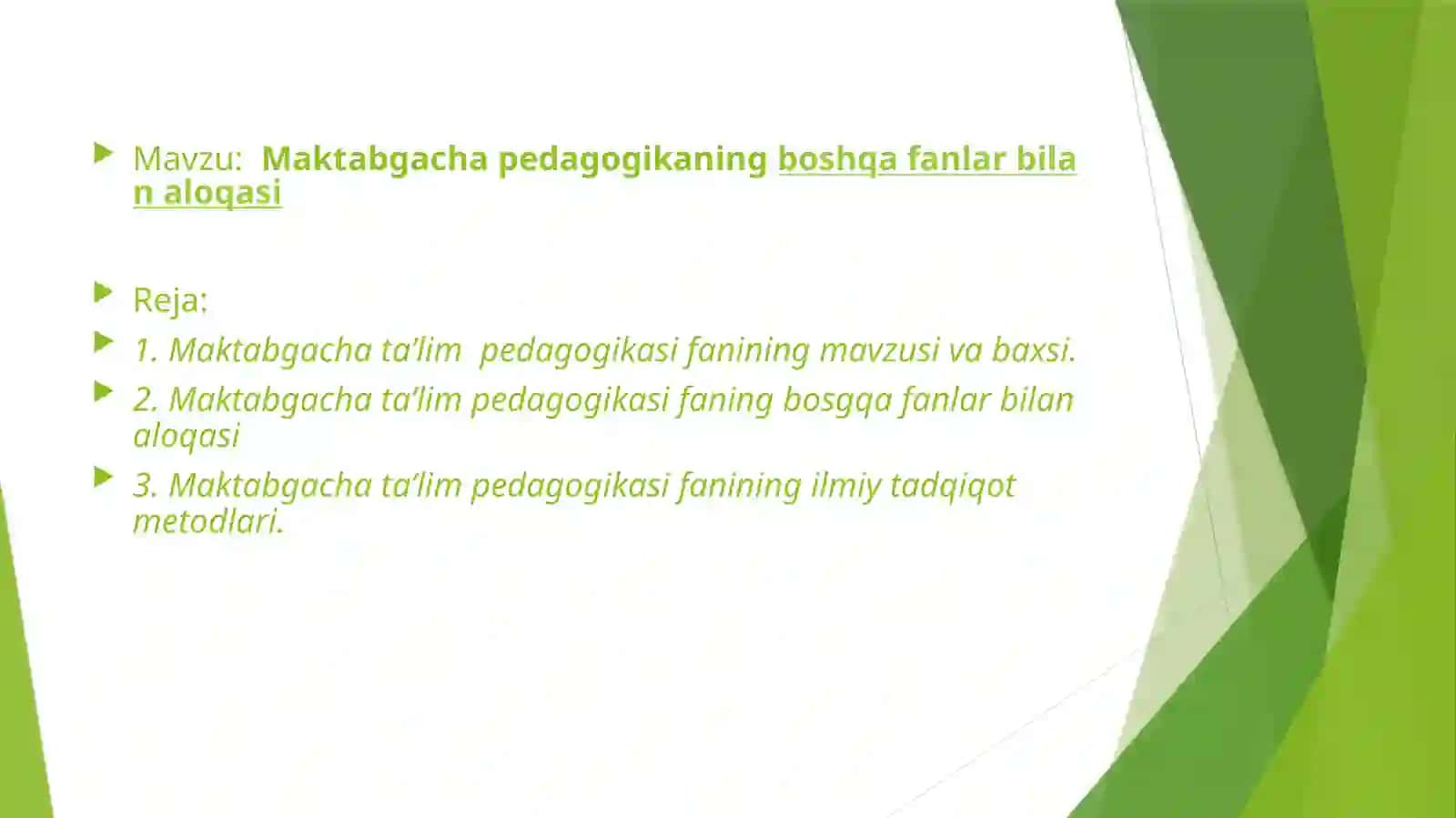 Maktabgacha pedagogikaning boshqa fanlar bilan aloqasi 2