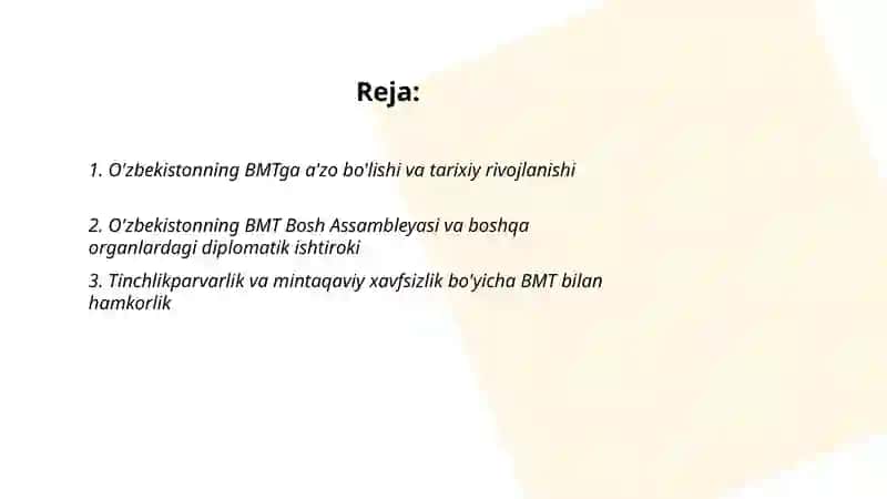 O'zbekistonning BMT bilan hamkorligi 2